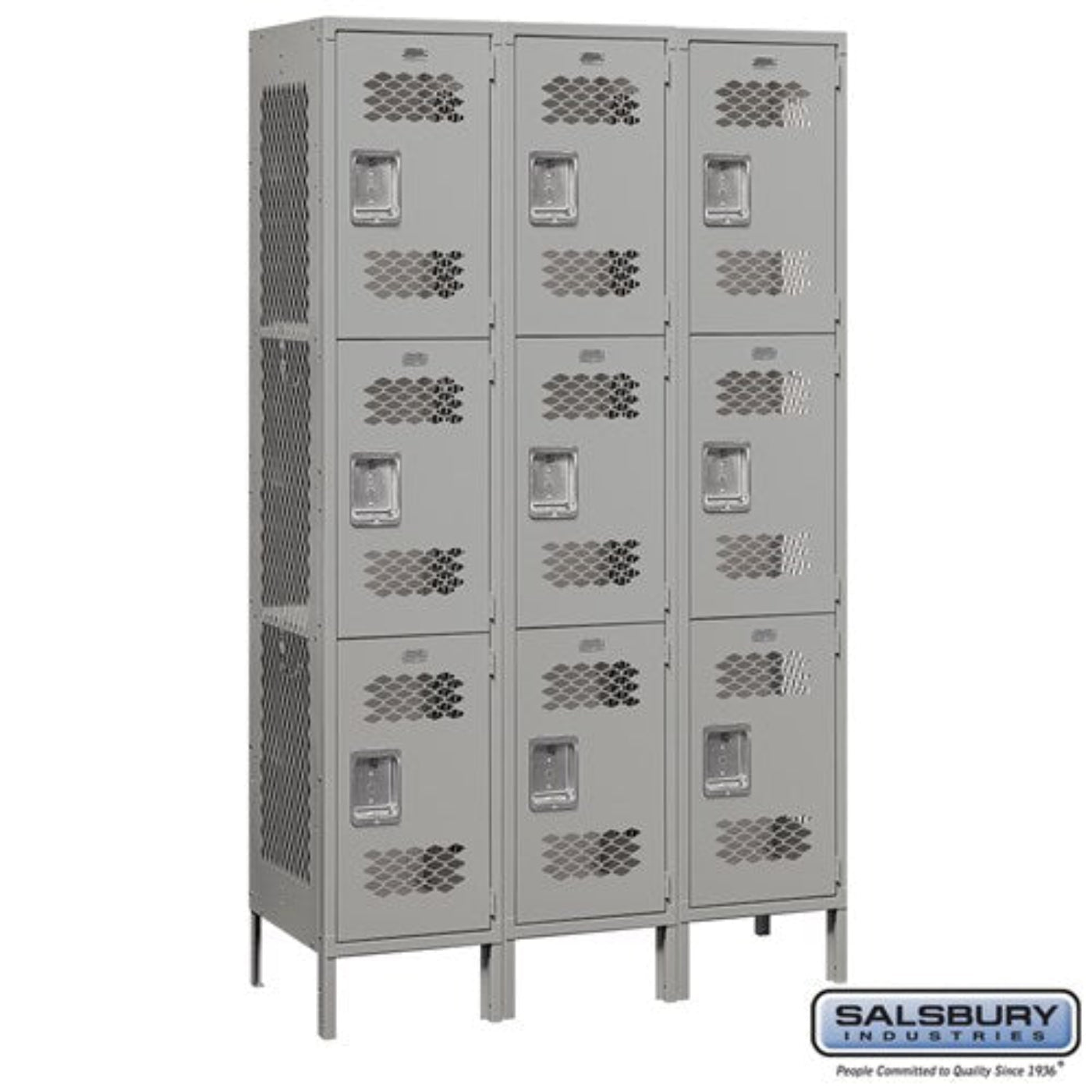 Salsbury 15" Wide Triple Tier Vented Metal Locker - 3 Wide - 83365GY-A