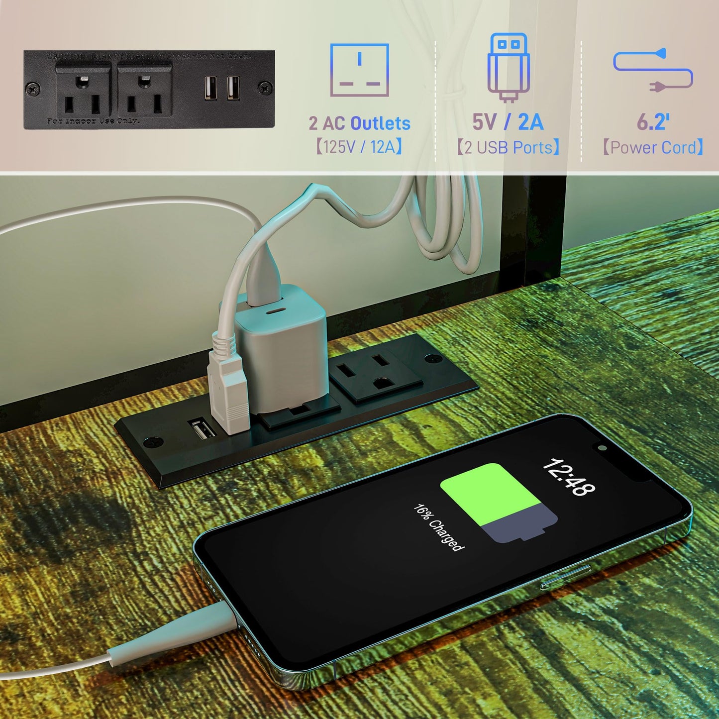 HomCom Twin Size with L-Shaped Desk, LED Lights, Charging Station, for Teens Adults, Twin Loft - B0DRJ5SBHF