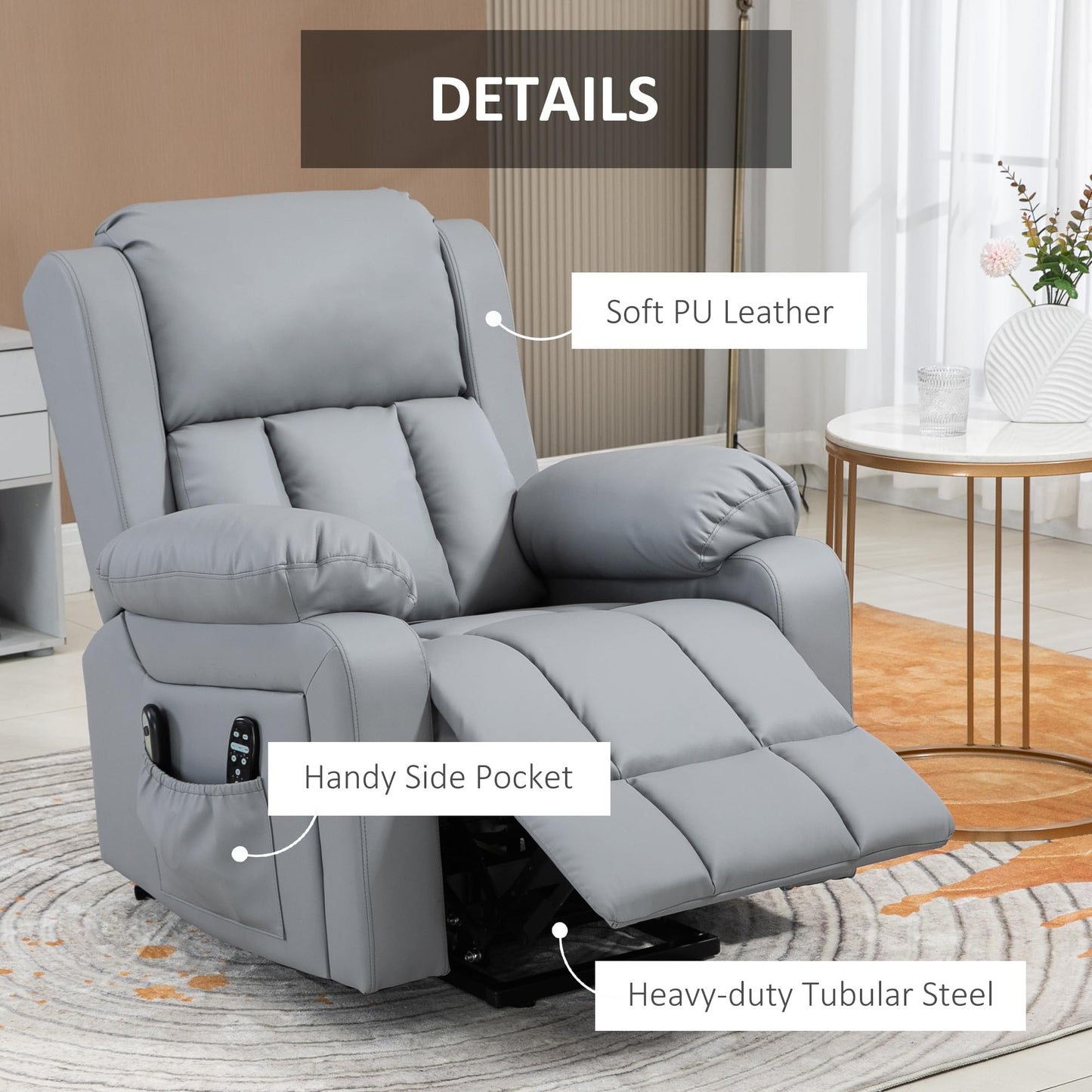 HomCom Electric Power Lift Recliner Chair, PU Leather Reclining Chair with Vibration Massage, - B0CNG99YFX