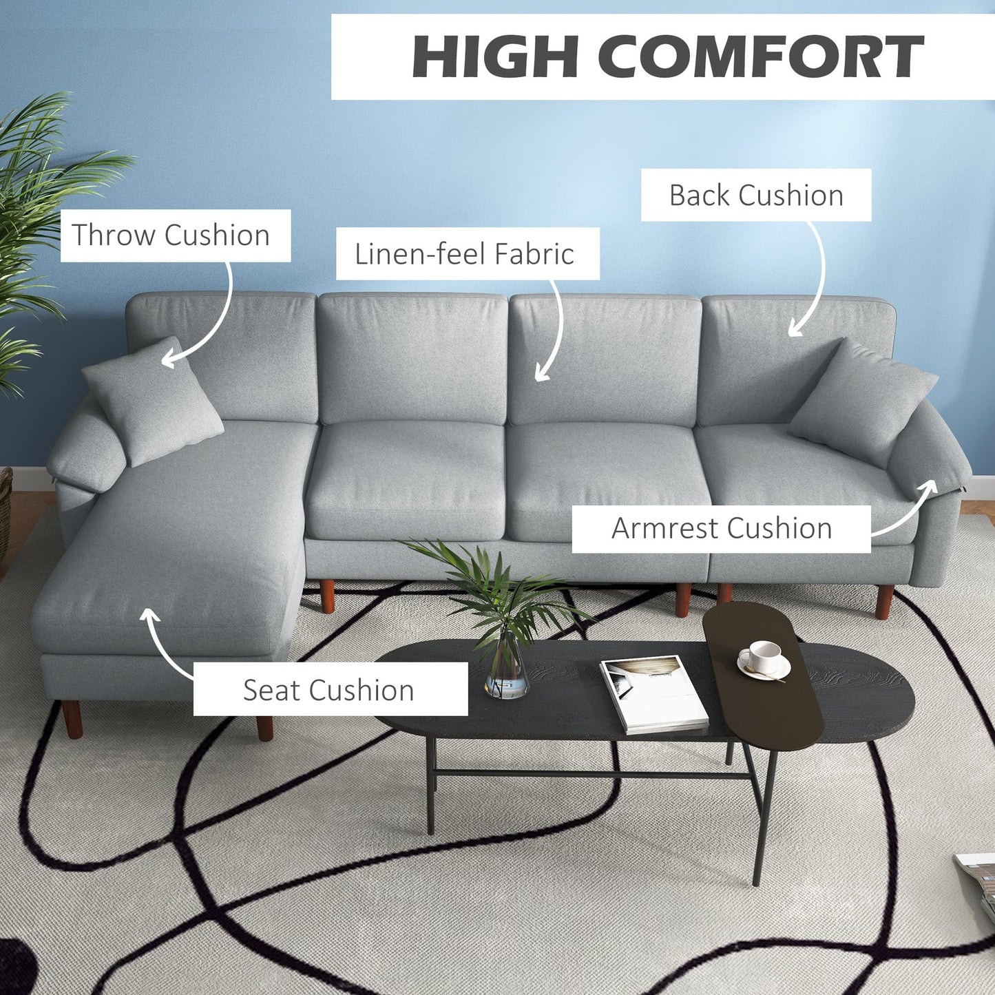 HomCom Reversible L-Shaped Sleeper Sectional Sofa, Gray - B0CVX1N2B8