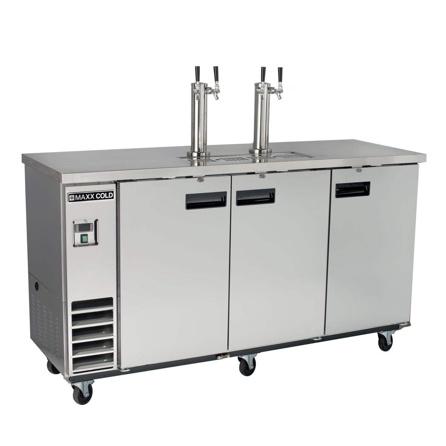 Maxx Cold Dual Tower, 2 Tap Beer Dispenser, 73"W, 17.3 cu. ft., 3 Barrels/Kegs (490L) Storage Capacity, in Stainless Steel - MXBD72-2SHC