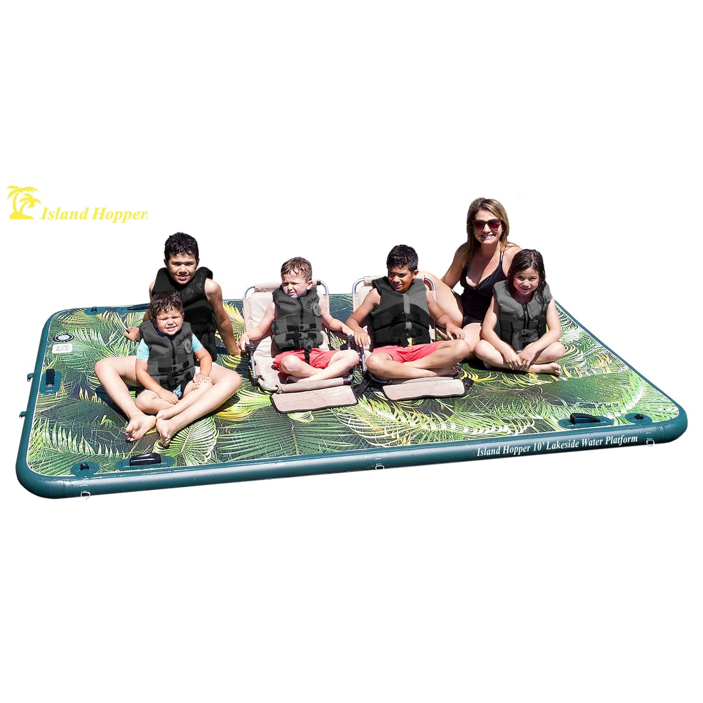 Island Hopper 10′ Lakeside Topical Graphic Series Inflatable Floating Dock and Bouncer Slide - LKS-BUDDY-10
