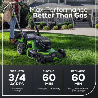 Greenworks 80V 22" Cordless Battery Dual Blade Self-Propelled Lawn Mower w/ (2) 4.0Ah Batteries & Rapid Charger - 2548102
