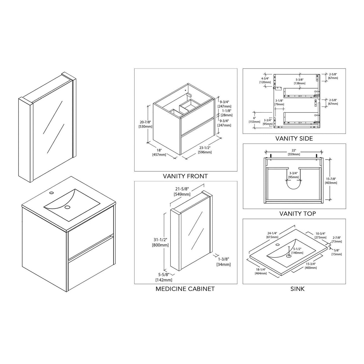 Blossom Valencia 24 Inch Bathroom Vanity - V8016 24 01 - Backyard Provider