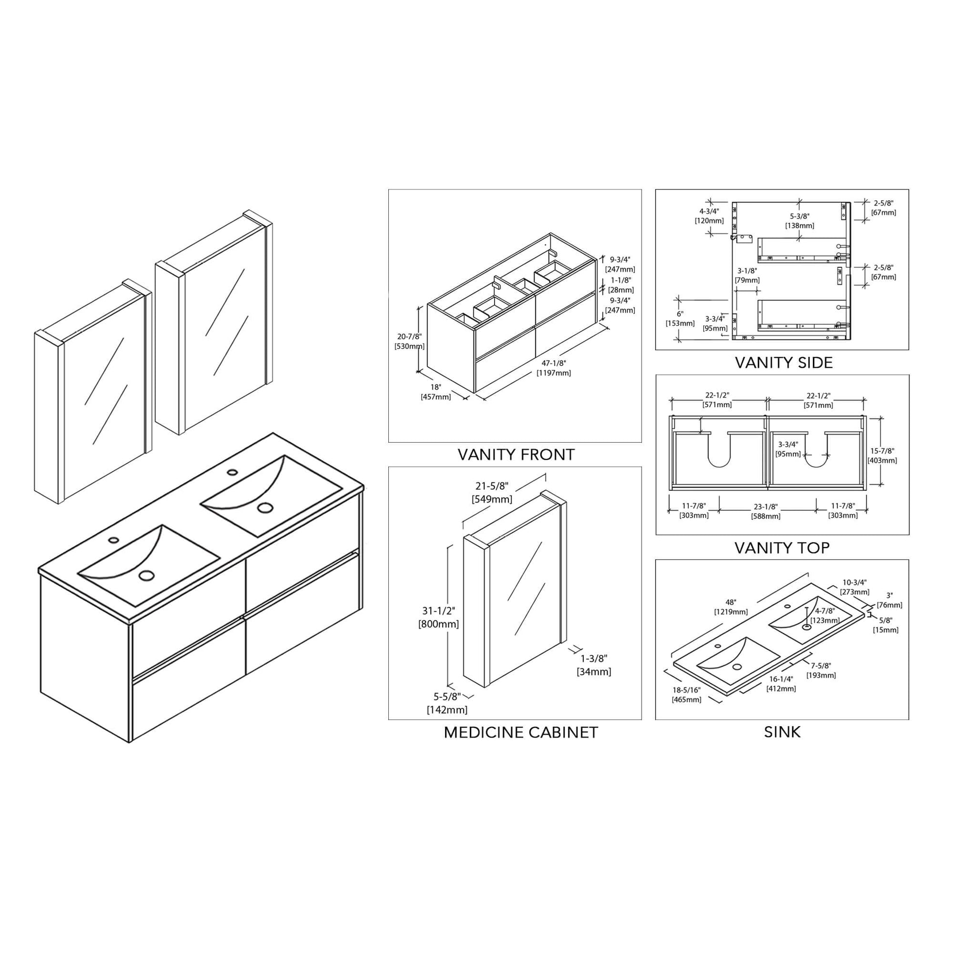 Blossom Valencia 48 Inch Bathroom Double Vanity - V8016 48 01D - Backyard Provider