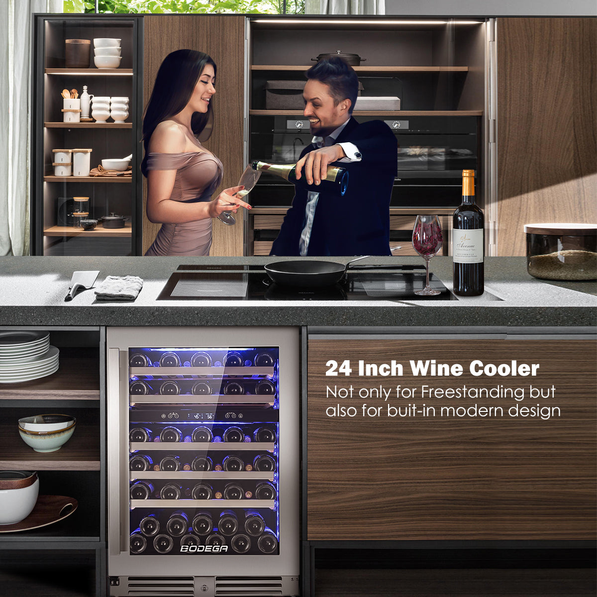 BODEGAcooler 24" 56 Bottles Dual Zone Compressor Wine Cooler with Wood Shelves - JC-165B