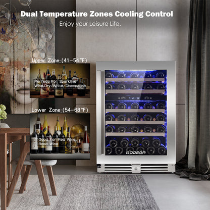 BODEGAcooler 24" 56 Bottles Dual Zone Compressor Wine Cooler with Wood Shelves - JC-165B