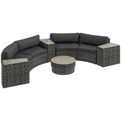 Outsunny 8PC Outdoor Conversation Set w/ 4 Rattan Sofa Chairs, 4 Tables & Umbrella Hole, Mixed Gray - 860-310V00GY