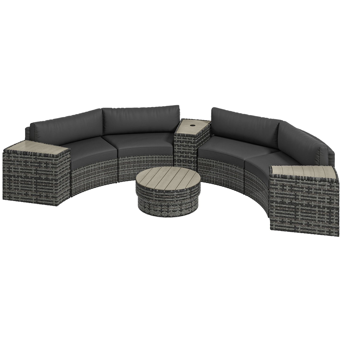 Outsunny 8PC Outdoor Conversation Set w/ 4 Rattan Sofa Chairs, 4 Tables & Umbrella Hole, Mixed Gray - 860-310V00GY