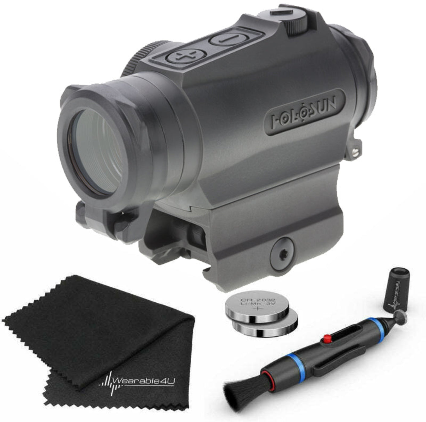 Holosun HE515GT-RD Titanium Red Dot Sight with Wearable4U Lens Cleaning Pen, Extra Battery and Lens Cleaning Cloth - HE515GT-RD_Towel_W4U-LCP_2032