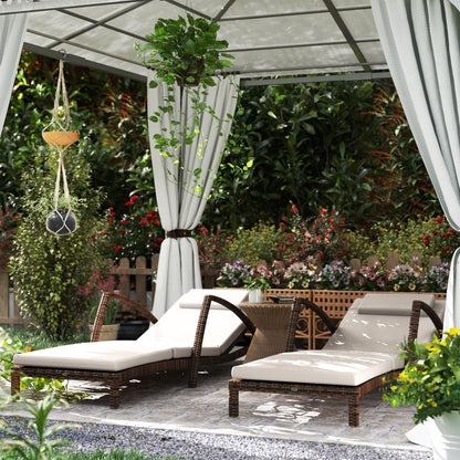 Outsunny Set of 2 Outdoor Chaise Lounge Chair with Wheels, 5-Position Adjustable Reclining, Beige - 862-078V01BG