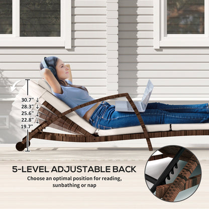 Outsunny Set of 2 Outdoor Chaise Lounge Chair with Wheels, 5-Position Adjustable Reclining, Beige - 862-078V01BG