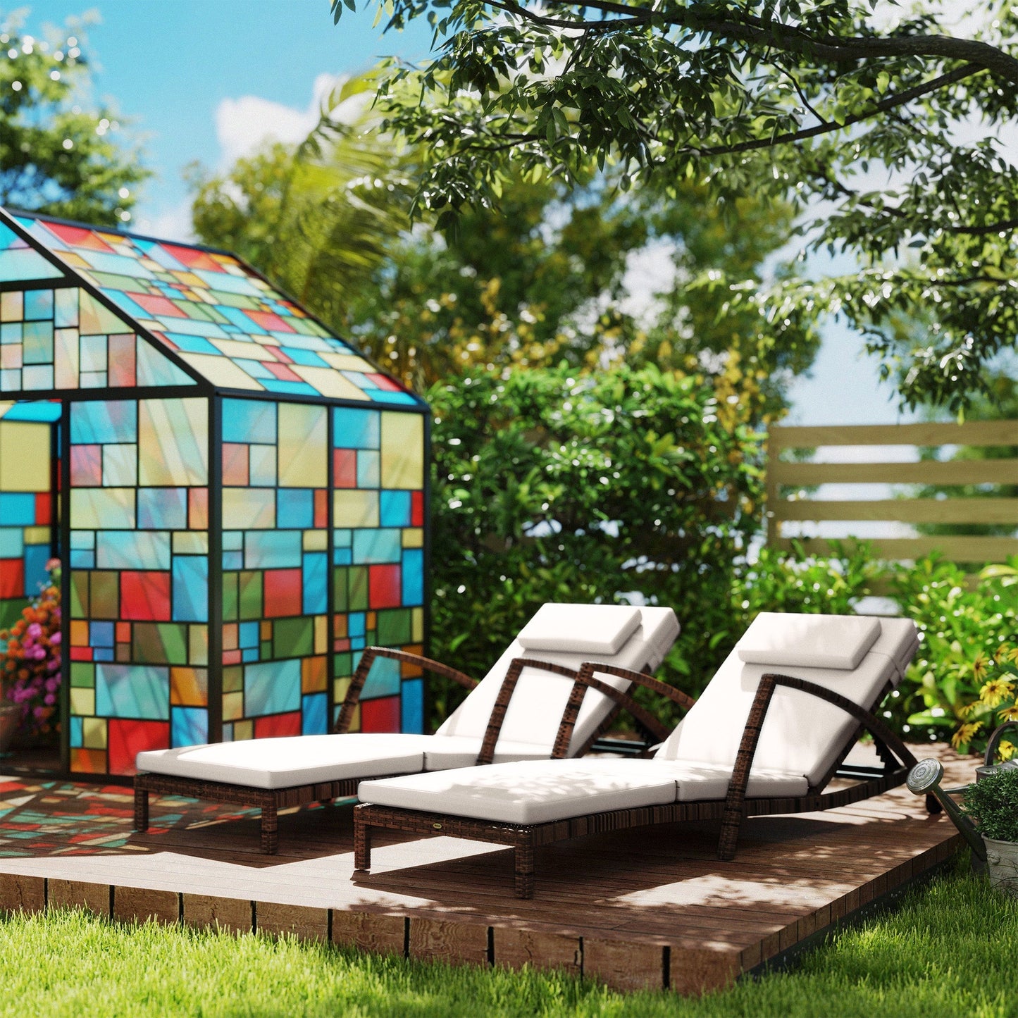 Outsunny Set of 2 Outdoor Chaise Lounge Chair with Wheels, 5-Position Adjustable Reclining, Beige - 862-078V01BG