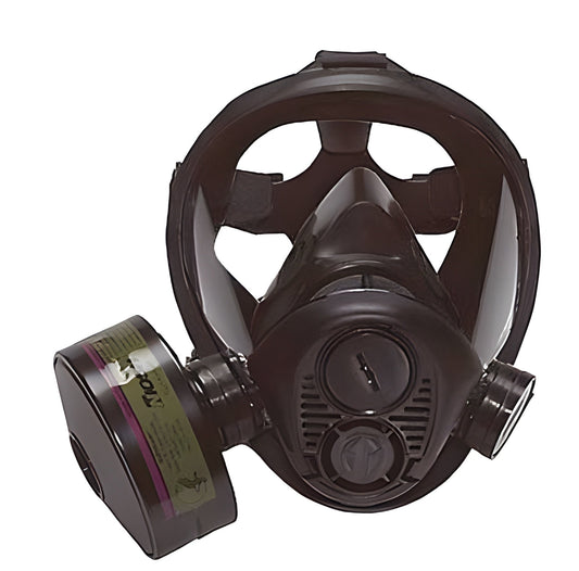 Grainger Survivair Opti-Fit - Gas Mask NIOSH Full Face 5 Point Adjustable Head Strap Large Black / Gray - 3TAE7