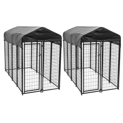 Lucky Dog Uptown Large Outdoor Covered Kennel Heavy Duty Dog Fence Pen (2 Pack) - 108451