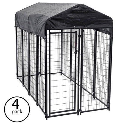 Lucky Dog Uptown Large Outdoor Covered Kennel Heavy Duty Dog Fence Pen (4 Pack) - 108453