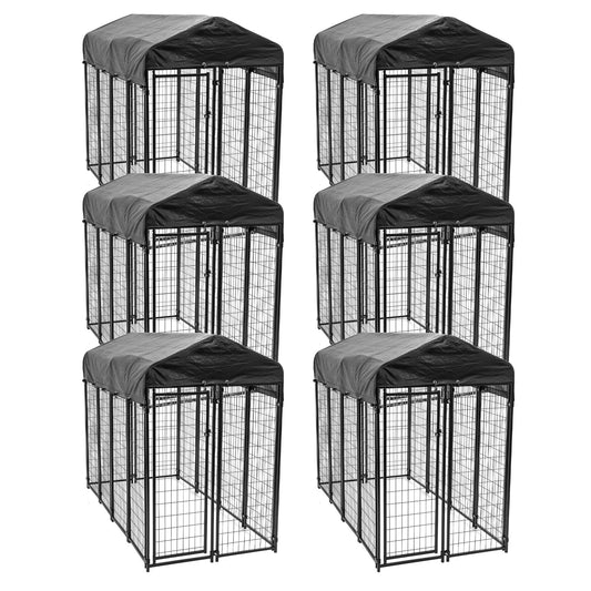 Lucky Dog Uptown Large Outdoor Covered Kennel Heavy Duty Dog Fence Pen (6 Pack) - 108454