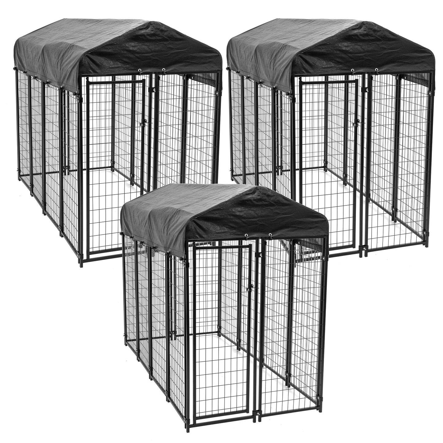 Lucky Dog Uptown Large Outdoor Covered Kennel Heavy Duty Dog Fence Pen (3 Pack) - 108456