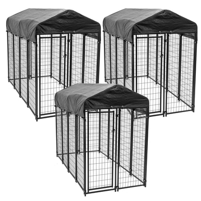 Lucky Dog Uptown Large Outdoor Covered Kennel Heavy Duty Dog Fence Pen (3 Pack) - 108456