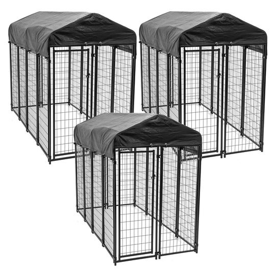 Lucky Dog Uptown Large Outdoor Covered Kennel Heavy Duty Dog Fence Pen (3 Pack) - 108456