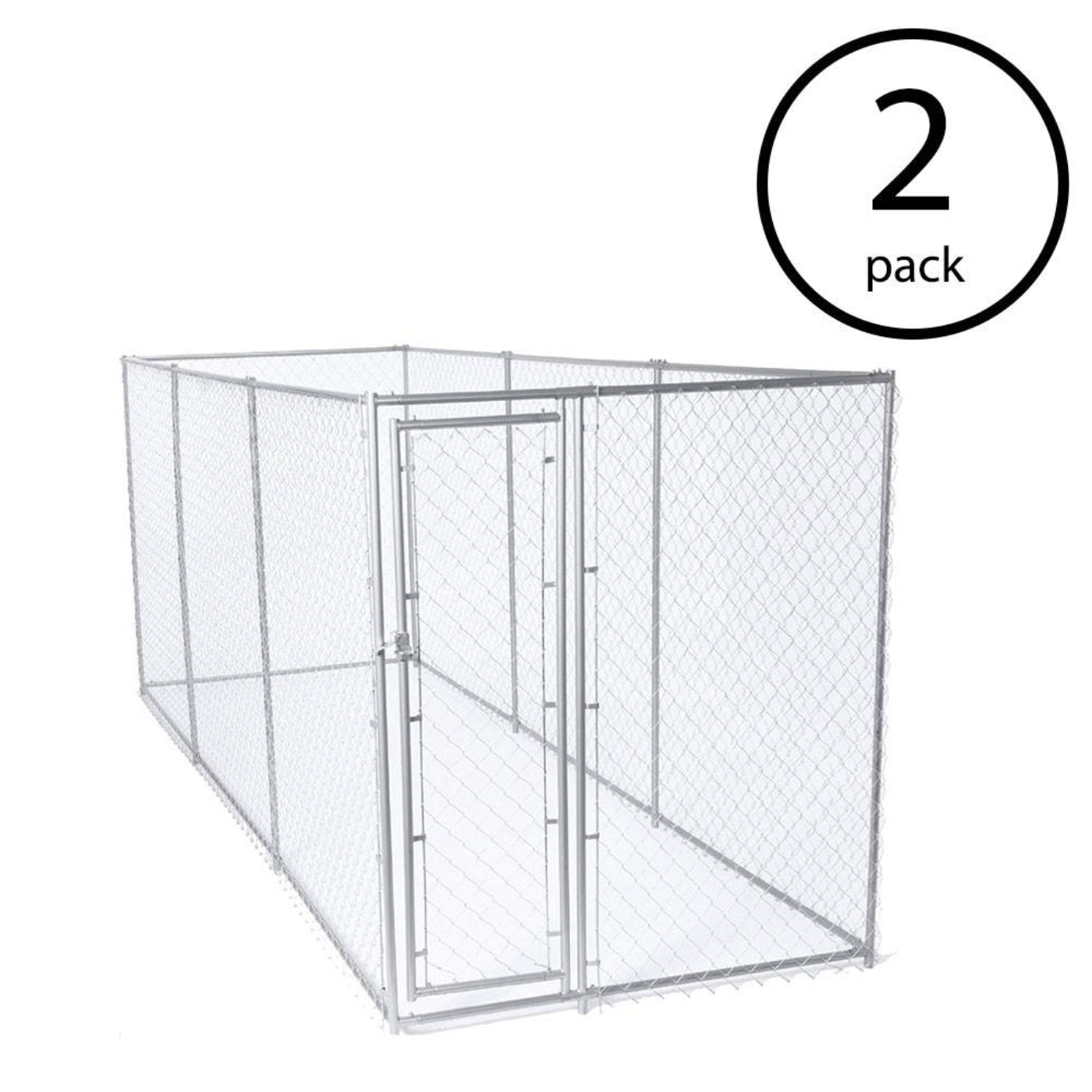 Lucky Dog 10 x 10 Foot Heavy Duty Outdoor Chain Link Dog Kennel w/ Door (2 Pack) - 109028