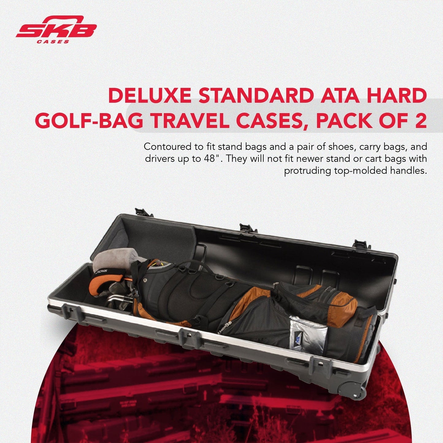 SKB Cases ATA Deluxe Hard Plastic Storage Wheeled Golf Bag Travel Case (2 Pack) - 111077