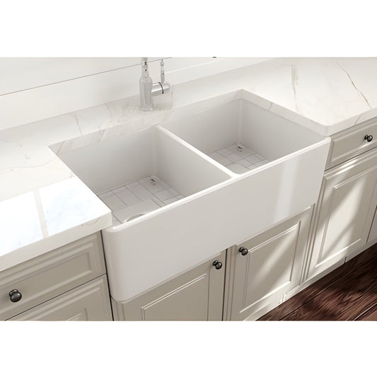 Bocchi 34" Undermount Double Bowl Composite Workstation Kitchen Sink with Covers in Milk White - 1618-507-0126HP