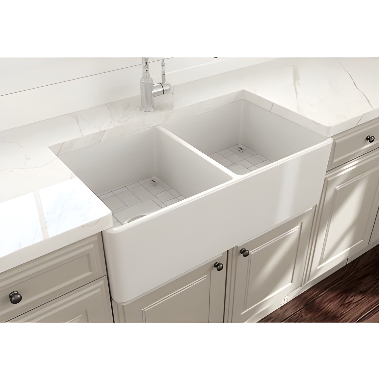 Bocchi Contempo Apron Front Step Rim Fireclay 36" Double Bowl Kitchen Sink with Cutting Board. Available in 9 Colors! - 1348-001-0120