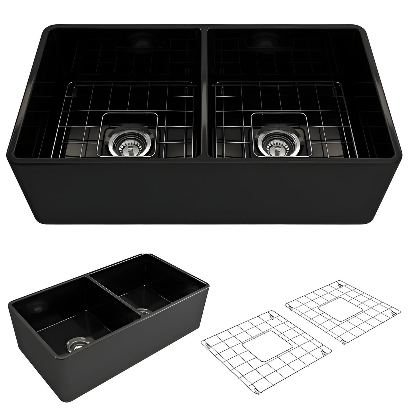 Bocchi Contempo Apron Front Fireclay 33" Single Bowl Kitchen Sink with Protective Bottom Grid and Strainer, Available in 9 colors! - 1352-001-0120