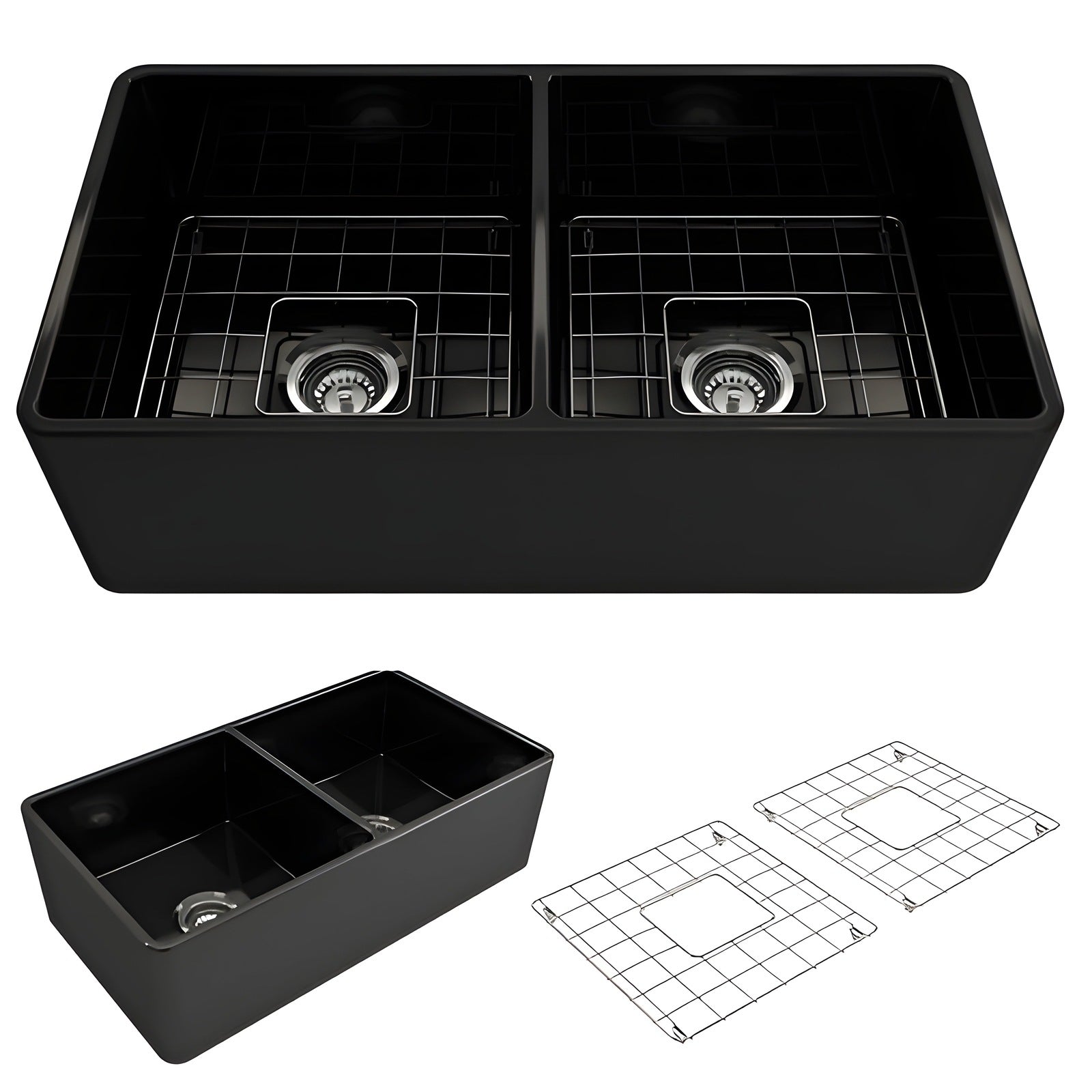 Bocchi Contempo Apron Front Fireclay 33" Single Bowl Kitchen Sink with Protective Bottom Grid and Strainer, Available in 9 colors! - 1352-001-0120