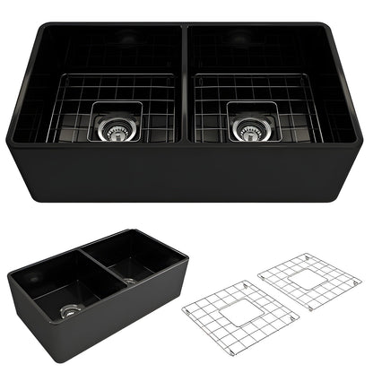 Bocchi Contempo Apron Front Fireclay 33" Single Bowl Kitchen Sink with Protective Bottom Grid and Strainer, Available in 9 colors! - 1352-001-0120