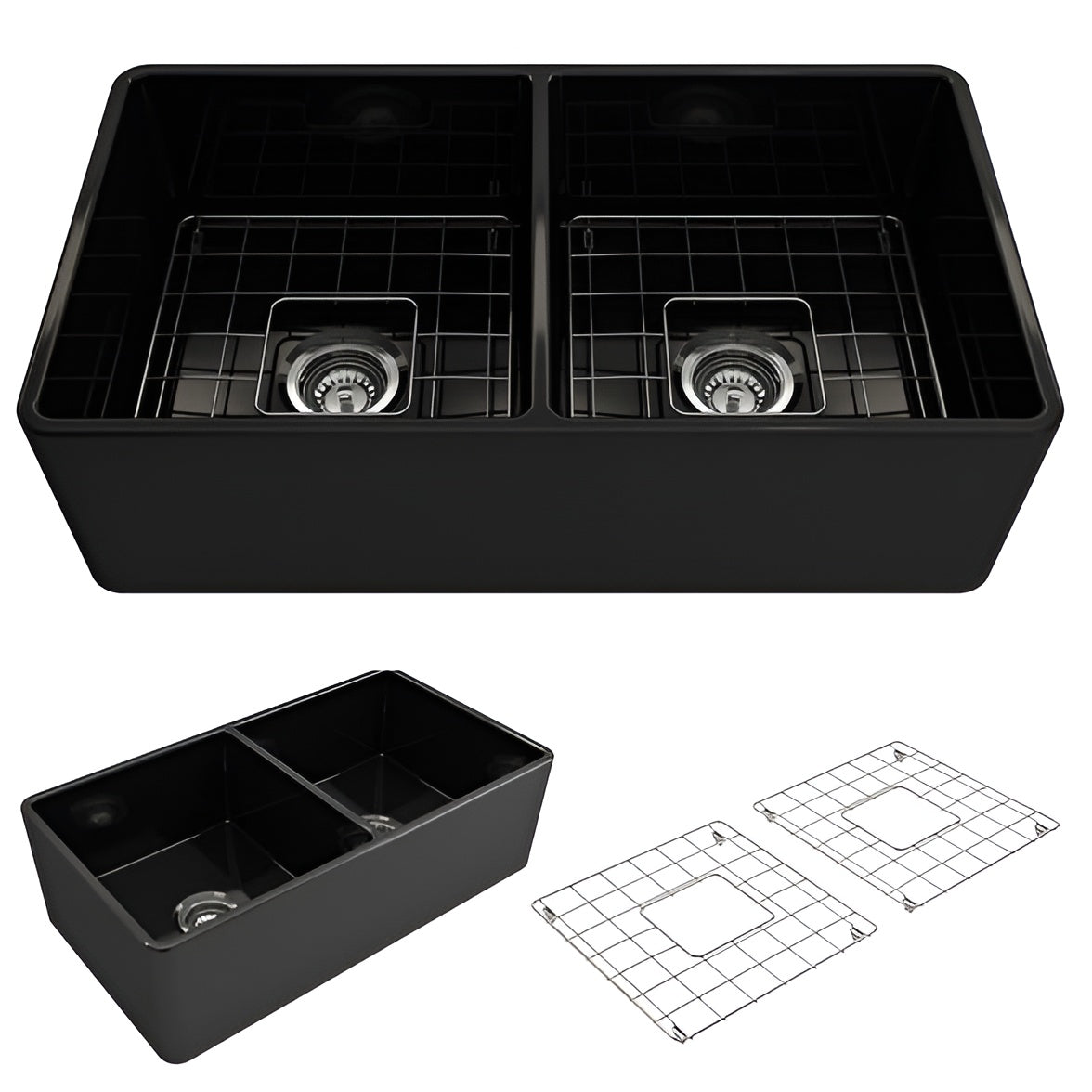 Bocchi Contempo Apron Front Fireclay 33" Single Bowl Kitchen Sink with Protective Bottom Grid and Strainer, Available in 9 colors! - 1352-001-0120