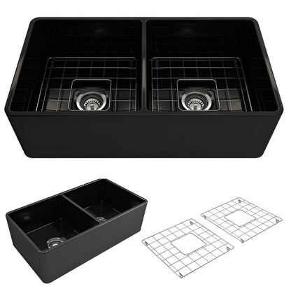 Bocchi Contempo Apron Front Fireclay 33" Single Bowl Kitchen Sink with Protective Bottom Grid and Strainer, Available in 9 colors! - 1352-001-0120