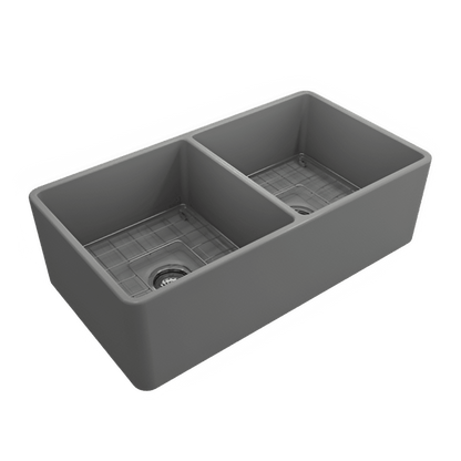 Bocchi Classico Farmhouse Apron Front Fireclay 33" Double Bowl Kitchen Sink. Available in 9 Colors! - 1139-001-0120