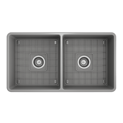 Bocchi Classico Farmhouse Apron Front Fireclay 33" Double Bowl Kitchen Sink. Available in 9 Colors! - 1139-001-0120