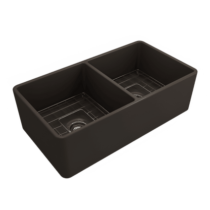 Bocchi Classico Farmhouse Apron Front Fireclay 33" Double Bowl Kitchen Sink. Available in 9 Colors! - 1139-001-0120