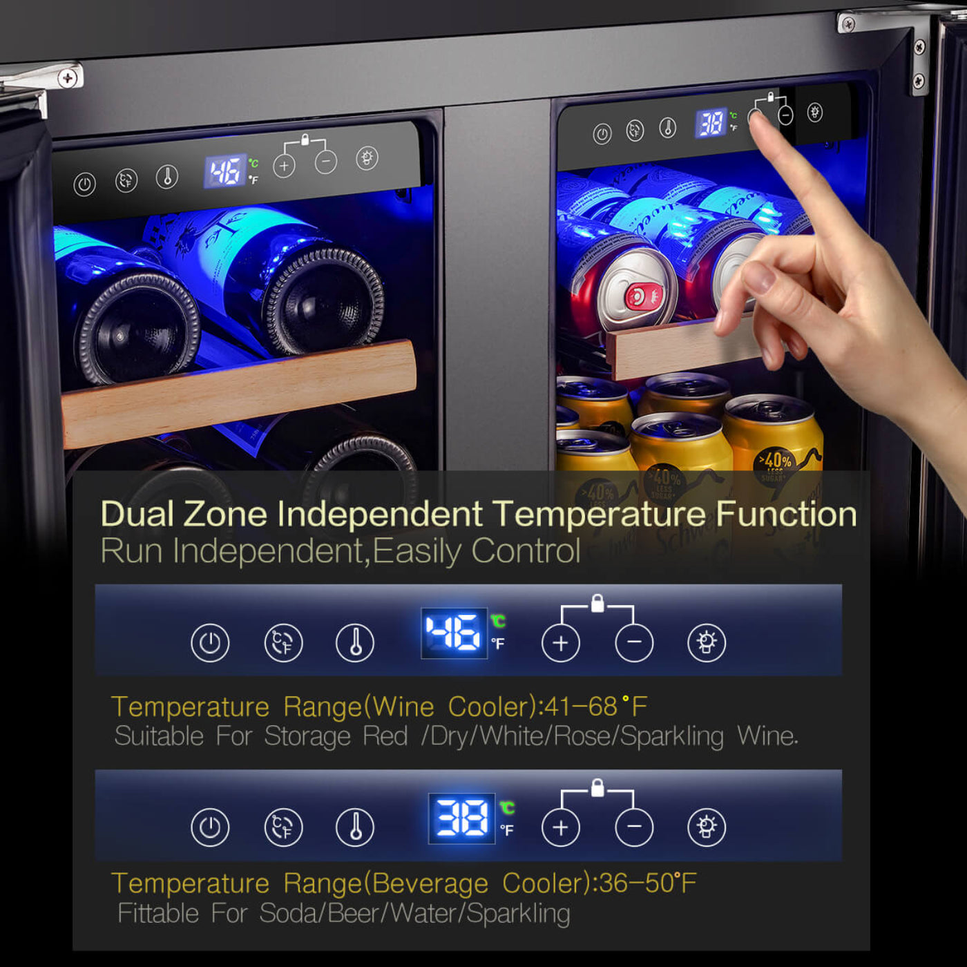 BODEGAcooler 24" Wine and Beverage Cooler Dual Zone 19 Bottles and 57 Cans - JC-115DR