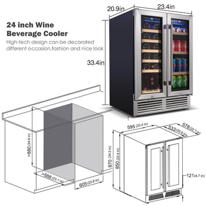 BODEGAcooler 24" Wine and Beverage Cooler Dual Zone 19 Bottles and 57 Cans - JC-115DR
