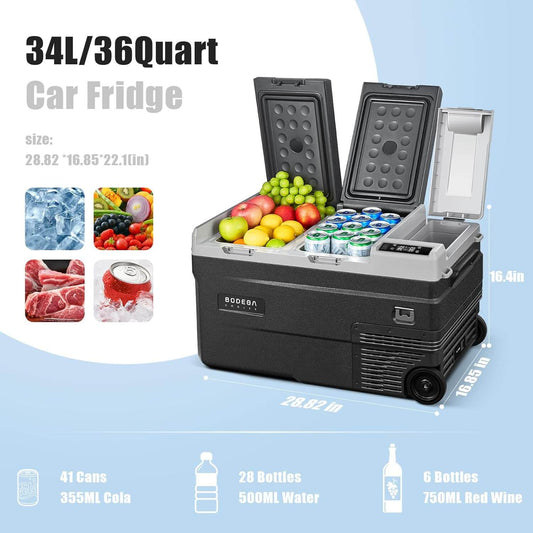 BODEGACOOLER 12 Volt Car Refrigerator Dual Zone Dual Doors 36/45/53QT - WD35