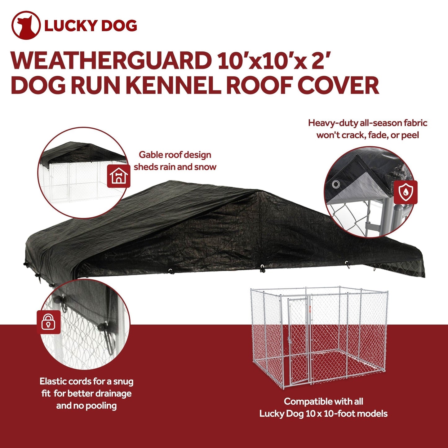 Lucky Dog 10 x 10 Ft Outdoor Steel Chain Link Dog Kennel & Waterproof Roof Cover - 126758