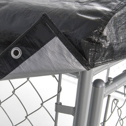 Lucky Dog 10 x 10 Ft Outdoor Steel Chain Link Dog Kennel & Waterproof Roof Cover - 126758