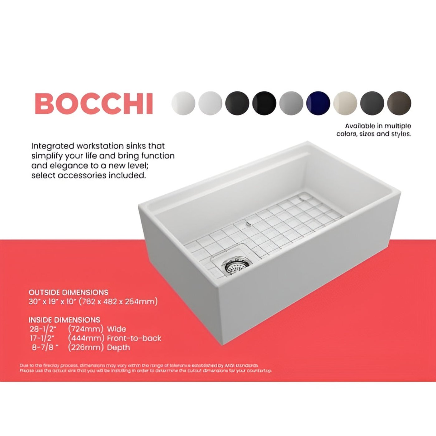 Bocchi Contempo 30" Single Bowl Apron Front with Step Rim. Available in 9 Colors! - 1344-005-0120