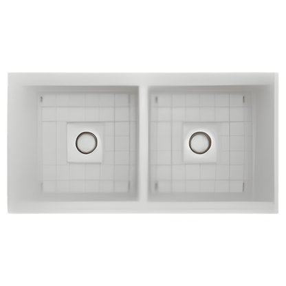 Bocchi Contempo Apron Front Step Rim Fireclay 36" Double Bowl Kitchen Sink with Cutting Board. Available in 9 Colors! - 1348-001-0120