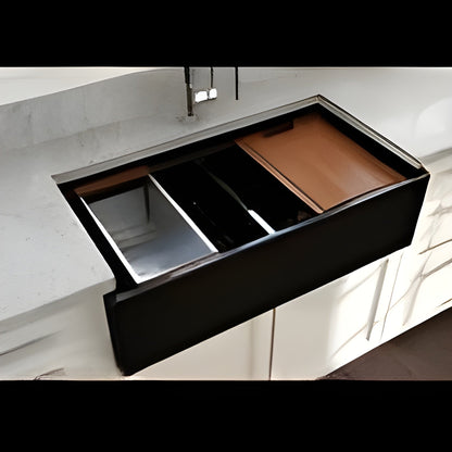 Bocchi 34" Undermount Double Bowl Composite Workstation Kitchen Sink with Covers in Matte Black - 1618-504-0126HP