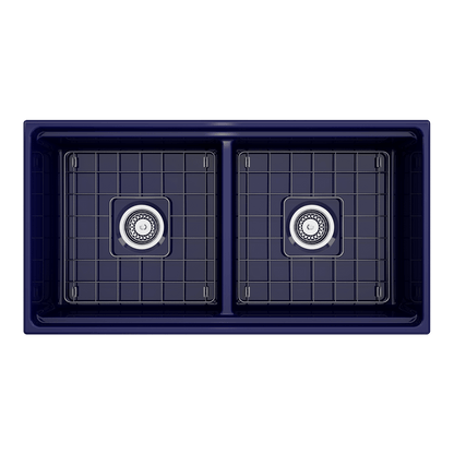 Bocchi Contempo Apron Front Step Rim Fireclay 36" Double Bowl Kitchen Sink with Cutting Board. Available in 9 Colors! - 1348-001-0120