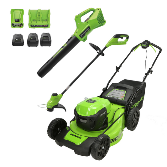 Greenworks 48V 20" Cordless Push Mower 3PC Combo Kit, (2) 4.0Ah, (1) 2.0Ah Battery, Rapid Charger - 1366302