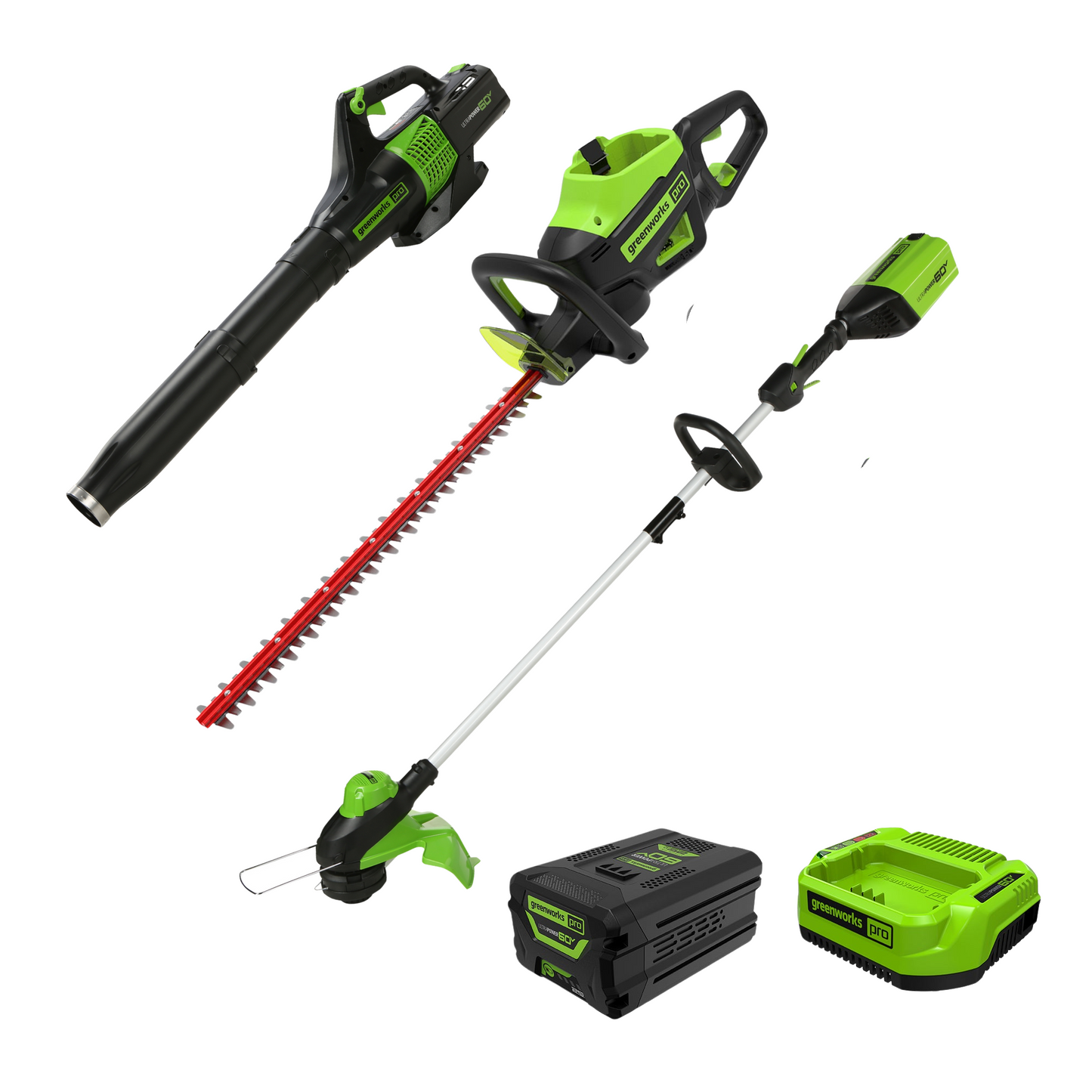 Greenworks 60V 3PC Cordless Battery Combo Kit w/ String Trimmer, Blower & Hedge Trimmer - 1372002-VK