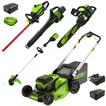 Greenworks 60V 21" Push Mower 5-pc Combo Kit w/ (1) 4Ah Battery, (1) 5.0Ah Battery &(2) Chargers - 1372102-VK