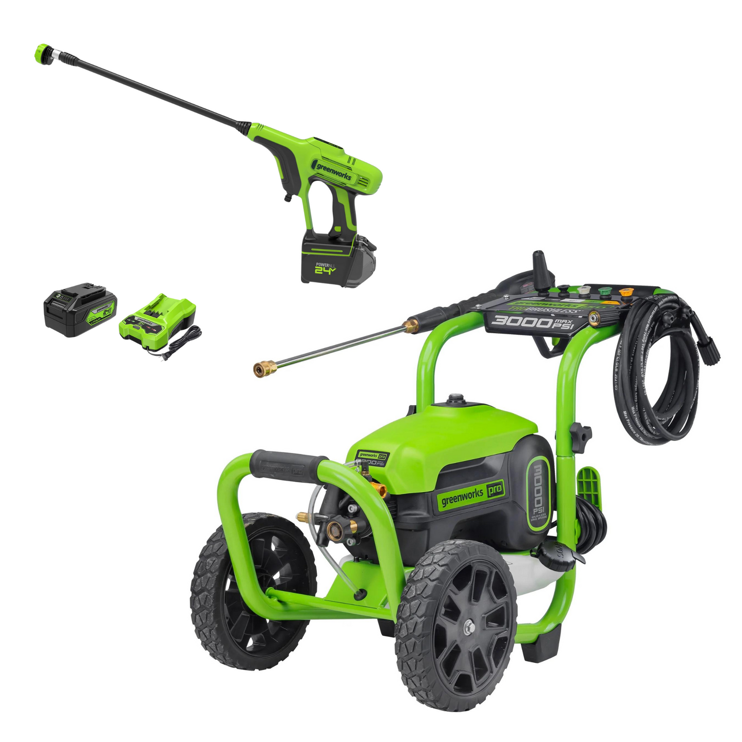 Greenworks 3000 PSI Pressure Washer w/ 24V 600-PSI Cordless Power Cleaner Combo Kit - 1376002-VK