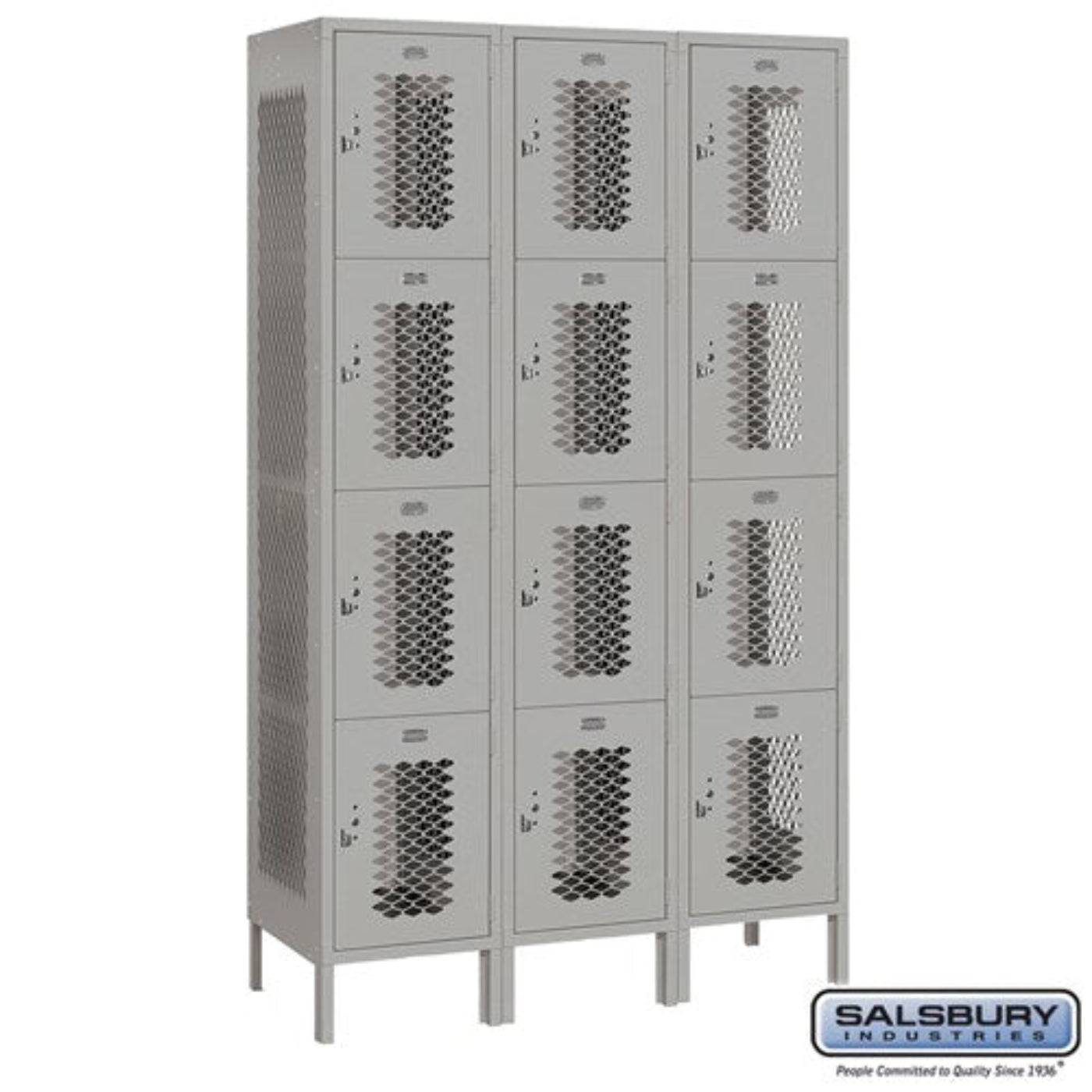 Salsbury 15" Wide Four Tier Vented Metal Locker - 3 Wide - 84365GY-A
